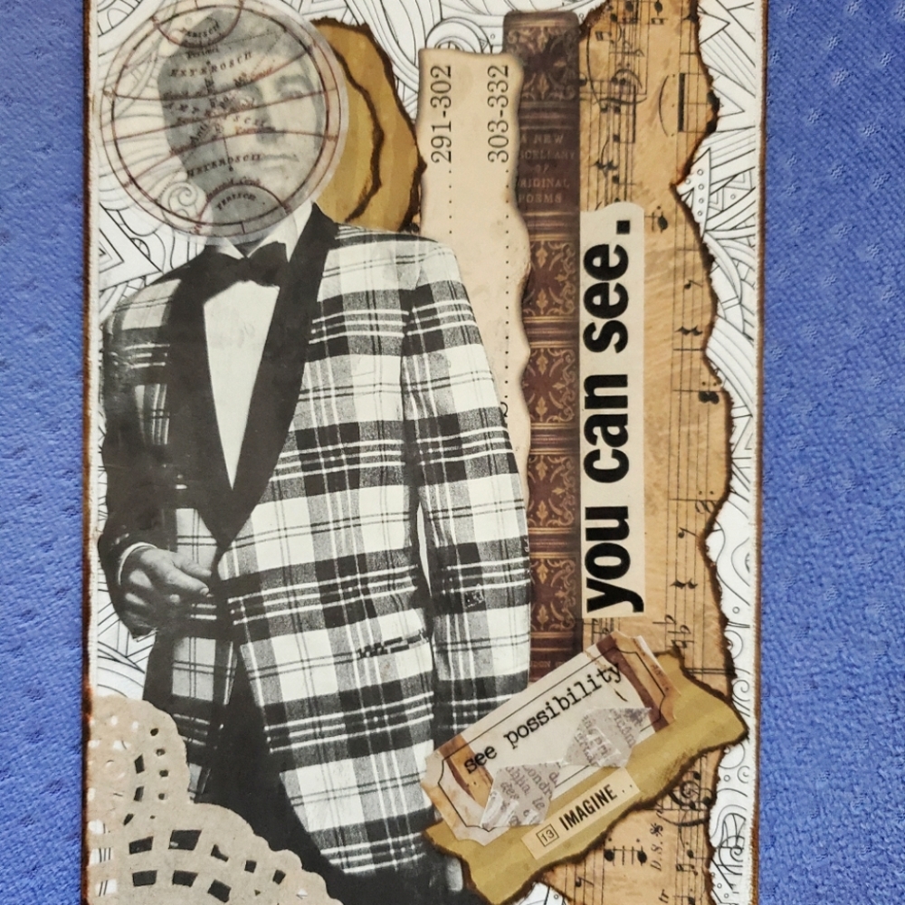 🙏 HAND CRAFTED Vintage collage art 5x7 mixed media